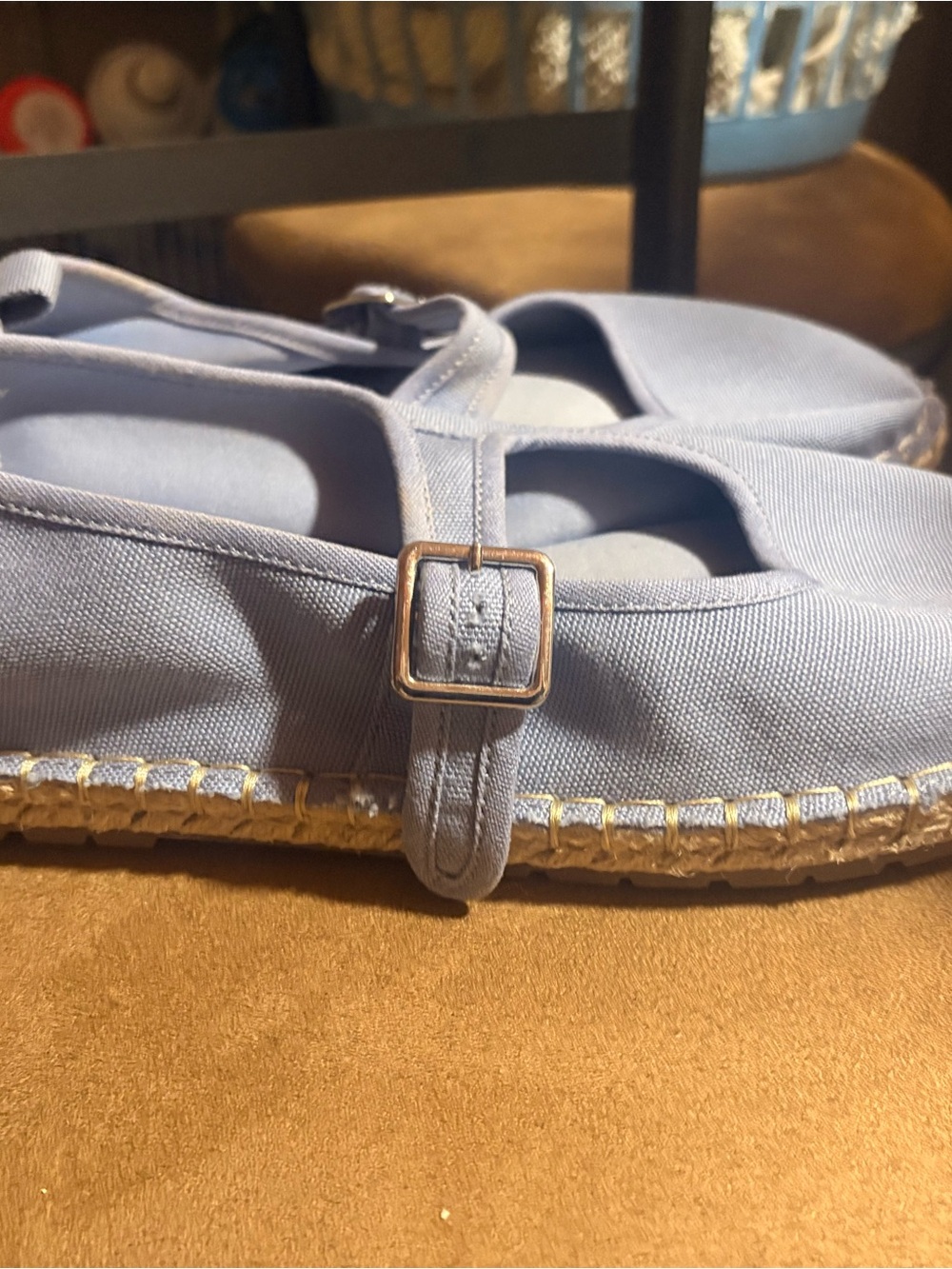 Light Blue Canvas Old Navy flat sandal shoe with Buckle